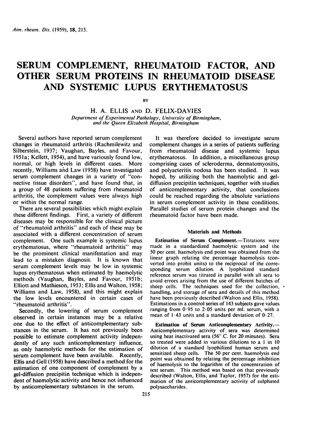 Serum Complement, Rheumatoid Factor, and Other Serum Proteins in ...